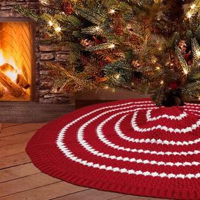 img 4 attached to 🎄 Rustic Heavy Yarn Christmas Tree Skirt: BIGTREE Knitted Stripe, 47 inches, Thick Sweater Feel Holiday Decoration