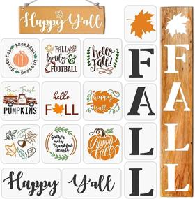 img 4 attached to 🍁 Autumn DIY Decor: 16Pcs Fall Stencil Kit for Wood Signs - Reusable Mylar Templates with Pumpkin, Maple Leaves, Happy Words and Fall Themes