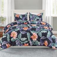 🌺 shatex floral king comforter set - tropical pattern all season bedding, king size bed, floral cottage theme - ultra soft 100% polyester, includes 3-piece comforter and 2 pillow shams logo