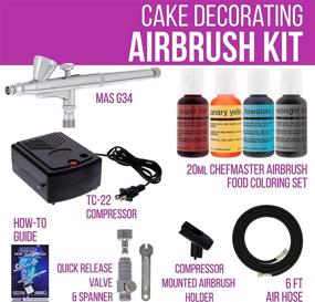 img 3 attached to Cake Decorating Airbrushing System Kit with Chefmaster Food Colors, G34 🎂 Gravity Feed Dual-Action Airbrush, Air Compressor, Hose, Storage Case, How-to-Airbrush Guide Booklet