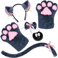 🐱 abida cat cosplay costume - complete 5-piece halloween set with cat ear and tail, collar, paws gloves, and vampire teeth fangs logo