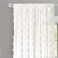 driftaway olivia white voile chiffon sheer window curtains with pom pom embroidery - set of 2 panels, rod pocket, 52x82 inch, off white logo