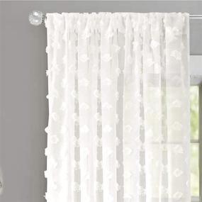 img 4 attached to DriftAway Olivia White Voile Chiffon Sheer Window Curtains with Pom Pom Embroidery - Set of 2 Panels, Rod Pocket, 52x82 Inch, Off White