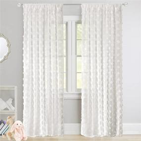 img 1 attached to DriftAway Olivia White Voile Chiffon Sheer Window Curtains with Pom Pom Embroidery - Set of 2 Panels, Rod Pocket, 52x82 Inch, Off White