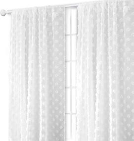 img 2 attached to DriftAway Olivia White Voile Chiffon Sheer Window Curtains with Pom Pom Embroidery - Set of 2 Panels, Rod Pocket, 52x82 Inch, Off White