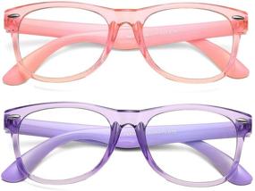 img 4 attached to 👓 AZorb Kids Blue Light Blocking Glasses 2 Pack with Unbreakable Frame for Boys & Girls - Transparent Pink & Purple Set of 2