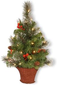 img 4 attached to 🎄 3 Feet Pre-Lit Green Artificial Mini Christmas Tree by National Tree Company - Crestwood Spruce with White Lights, Decorated with Frosted Branches, Pine Cones, and Berry Clusters, Complete with Wicker Base