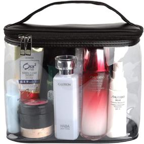 img 3 attached to Large Transparent Leak-Proof Travel Bags for Toiletries, Heavy-Duty 👜 Clear Makeup Cosmetic Bag with Zipper and Handle - Black