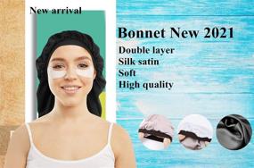 img 3 attached to Girzzur Black Double Layer Extra Long Satin Bonnet for Braids | Hair Bonnet for Sleeping | Satin Dreadlock Cap