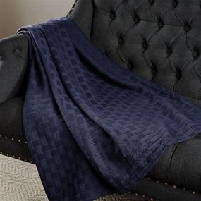 img 4 attached to 🔵 SUPERIOR Twin/Twin XL 100% Cotton Blanket with All Season Comfort, Navy Blue Basket Weave Design