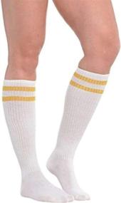 img 1 attached to 🌟 Sparkle and Stride: Amscan Gold Striped Athletic Knee High Socks (19")