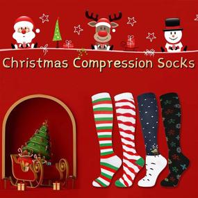 img 3 attached to 🎄 Christmas Compression Socks Set - 4 Pairs for Women and Men, Knee High 20-30 mmHg Compression Socks for Nurses, Travel, Pregnancy | Ideal for Christmas Season