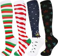 🎄 christmas compression socks set - 4 pairs for women and men, knee high 20-30 mmhg compression socks for nurses, travel, pregnancy | ideal for christmas season логотип