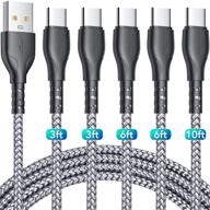 🔌 5-pack usb c cable set (3/3/6/6/10ft) - fast charging type c charger cables with durable nylon braiding and 45,000+ bend test - compatible with samsung galaxy s20 s10 s9 s8+, note 8, lg v20, and more usb c chargers logo