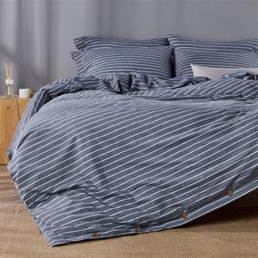 img 2 attached to 🛏️ JELLYMONI Pinstriped Luxury Washed Cotton Duvet Cover Set - Soft & Stylish Blue Stripes Bedding, Queen Size (3-Piece Set)