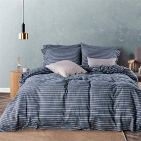 img 4 attached to 🛏️ JELLYMONI Pinstriped Luxury Washed Cotton Duvet Cover Set - Soft & Stylish Blue Stripes Bedding, Queen Size (3-Piece Set)