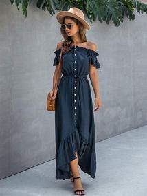 img 1 attached to KIRUNDO 2021 Summer Women’s Off Shoulder Maxi Dress Polka Dot Short Sleeve High Waist Pleated Long Dress with Belt