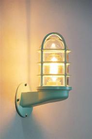 img 2 attached to 🚦 Modern Mini Nautical Style Wall Light - RUNNUP Industrial Wall Sconce with Metal Cage and Glass Shade, Green Finish