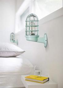 img 1 attached to 🚦 Modern Mini Nautical Style Wall Light - RUNNUP Industrial Wall Sconce with Metal Cage and Glass Shade, Green Finish