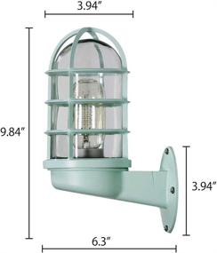 img 3 attached to 🚦 Modern Mini Nautical Style Wall Light - RUNNUP Industrial Wall Sconce with Metal Cage and Glass Shade, Green Finish