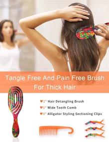 img 3 attached to 🌿 Detangling Hairbrush with Vented Design and Wide Tooth Comb for Women, Kids - Minimize Hair Breakage and Split-Ends – Suitable for Wet, Dry, and Curly Hair Types - Includes 3 Alligator Styling Sectioning Clips (Tropical Leaves)