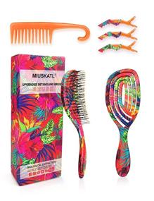 img 4 attached to 🌿 Detangling Hairbrush with Vented Design and Wide Tooth Comb for Women, Kids - Minimize Hair Breakage and Split-Ends – Suitable for Wet, Dry, and Curly Hair Types - Includes 3 Alligator Styling Sectioning Clips (Tropical Leaves)