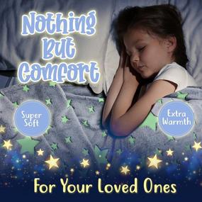 img 1 attached to 🌟 Ovanto Glow in The Dark Blanket - Rechargeable Kids Blankets and Throws in Gray Blue | 50 x 60 Inch 100% Polyester Flannel Fleece Constellation Blanket with Glowing Stars & Moons for Girls and Boys