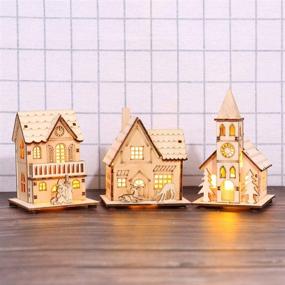 img 1 attached to 🎄 NUOBESTY Wooden Village with LED Lights - Christmas Scene Decorations for Home, Xmas Desktop Ornament, Holiday Decoration