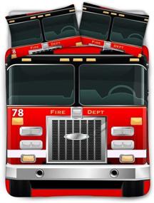 img 4 attached to Ultimate Fire Truck 3D Print Bedding Set: BIGCARJOB, 3 Piece Quilted Comforter Cover with 2 Pillowcase | Twin Size 68x88inches | Perfect for Kids and Adults