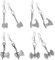 🔪 wuweijiajia 4 pairs of unique fashion gothic vintage silver axe dangle drop earrings sets, perfect for women and girls as statement jewelry logo