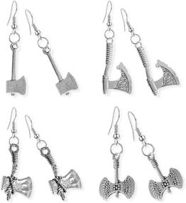 img 4 attached to 🔪 WUWEIJIAJIA 4 Pairs of Unique Fashion Gothic Vintage Silver Axe Dangle Drop Earrings Sets, Perfect for Women and Girls as Statement Jewelry