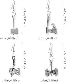 img 3 attached to 🔪 WUWEIJIAJIA 4 Pairs of Unique Fashion Gothic Vintage Silver Axe Dangle Drop Earrings Sets, Perfect for Women and Girls as Statement Jewelry