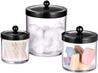 🔒 premium quality apothecary jars: clear plastic storage with rust proof stainless steel lids - set of 3 black canisters for bathroom vanity countertop organization & décor logo