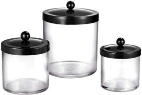 img 2 attached to 🔒 Premium Quality Apothecary Jars: Clear Plastic Storage with Rust Proof Stainless Steel Lids - Set of 3 Black Canisters for Bathroom Vanity Countertop Organization & Décor