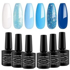 img 4 attached to 💅 Набор гель-лаков Lagunamoon, 6 цветов "Across the Sky" - белый голубой глиттер набор гель-лаков для снятия, долговременный гель-лак для ногтей под LED УФ лампу. Подарочный набор салонного качества для маникюра DIY дома. 8мл