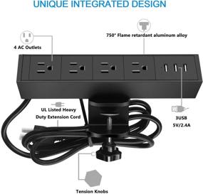 img 3 attached to 💡 Металлическая настольная клемма CCCEI с USB-портами, станция питания со встроенной защитой от перенапряжения и 4 розетками, 380J, подходит для столов толщиной до 1,8 дюйма, сетевой шнур 6 футов, черный