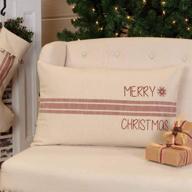 sleigh bells ring grain sack stripe throw pillow cover - 16x26 - merry christmas printed - farmhouse christmas red cream country holiday decor логотип