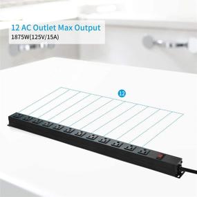 img 1 attached to 💡 Premium Black Metal Power Strip with 12 Outlets, 6 ft Extension Cord - 15A / 125V / 1875W/ 60Hz