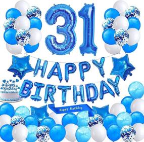 img 4 attached to Minhero Lee Blue 31st Birthday Decoration Set: Birthday Banner, Number 31 Balloons, Sash, Cake Topper & Latex Confetti Balloons – Ideal Party Supplies for Boys & Men Turning 31!