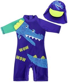img 2 attached to 👦 Jurebecia Swimsuits for Little Boys: One-Piece Rash Guard Set with Hat - UPF 50+ Swimwear for Pool Parties and Water Sports