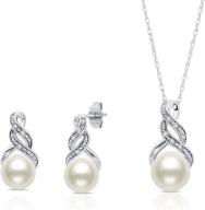 sophisticated sterling silver cultured freshwater pearl & diamond accent jewelry set: necklace with pendant & drop earrings logo