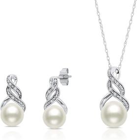 img 4 attached to Sophisticated Sterling Silver Cultured Freshwater Pearl & Diamond Accent Jewelry Set: Necklace with Pendant & Drop Earrings