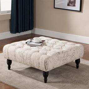 img 1 attached to ✨ Baxton Studio Keswick Script Print Modern Tufted Ottoman in Elegant Beige - Stylish and Functional Accent Piece for Any Space