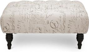 img 3 attached to ✨ Baxton Studio Keswick Script Print Modern Tufted Ottoman in Elegant Beige - Stylish and Functional Accent Piece for Any Space