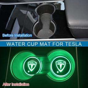 img 3 attached to 🚗 Фармого Аксессуары для Tesla Model Y X S 3: Коврики для стаканов с LED подсветкой, мультцветная USB зарядка для стаканодержателя в автомобиле Tesla.