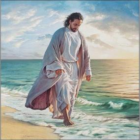 img 4 attached to 5D Diamond Painting Kit for Adults & Children - NYEBS DIY Full Drill Jesus Walking on Beach Rhinestone Embroidery - Wall Decoration Size 16X16 inches (Full Round Drill)