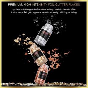 img 2 attached to INWISH Gold Flakes, Glitter & Metallic Leaf for Resin Art Supplies, Lip Gloss Making, Foil Nail Art, Jewelry - Gold, Silver, Rose Gold Colors, 15g (3 Bottles)