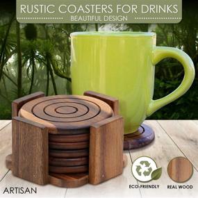 img 3 attached to 🪵 6 Piece Round Acacia Wood Coaster Sets - Rustic Wood Coasters for Drinks - Drink Cup Coaster Set - Absorbent Coasters with Holder for Coffee Table - Unique Artisan Coasters