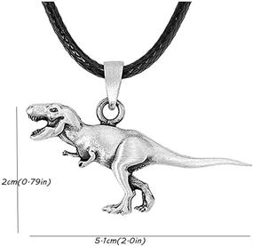 img 2 attached to Exquisite Antique Silver Plated Tyrannosaurus Dinosaur Pendant Necklace: Black Leather Chain