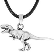 exquisite antique silver plated tyrannosaurus dinosaur pendant necklace: black leather chain logo